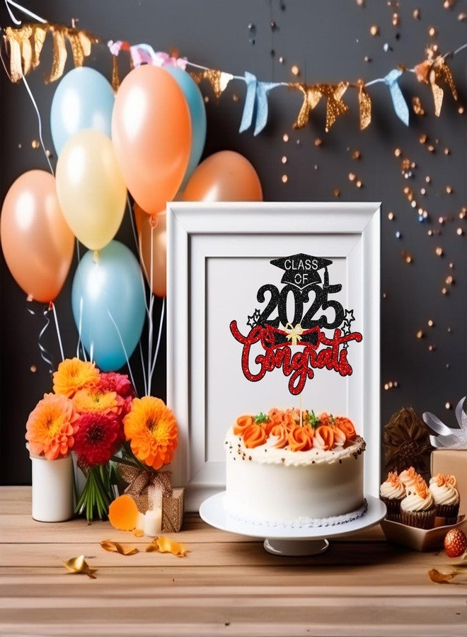 Ephlyn 1Pc Congrats Grad 2023 Cake Topper Red Glitter Diploma Graduation Cap Cake Pick Congrats Class of 2023 Cake Decorations for 2022 Graduation Theme High School Boys Girls Graduate Party Supplies - Image 4